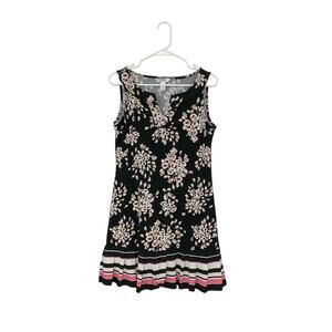 WHBM Floral V-Neck Dress Sleeveless Pleated Ruffle Hem Size Small